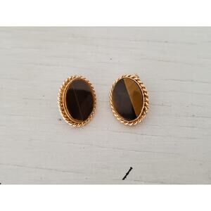 Vintage Tiger-Eye Clip On Gold-fill Earrings